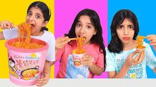 تحدي الاكل الكبير ضد متوسط ضد صغير !!  شفا ضد غزل ضد ريم BIG VS MEDIUM VS SMALL FOOD CHALLENGE