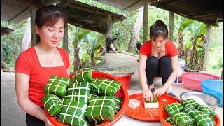 Wrap CHƯNG Cake with rice and Dong leaves and goes to village market sell - My Bushcraft / Nhất