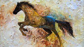 How to Abstract Acrylic Painting on Canvas / Step by Step Easy tutorial / Running Horse