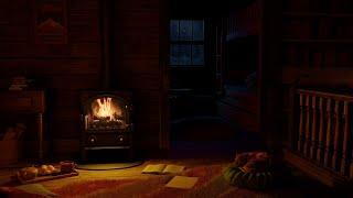 Deep Sleep in a Cozy Cabin with Cozy Fireplace Sounds and Blizzard