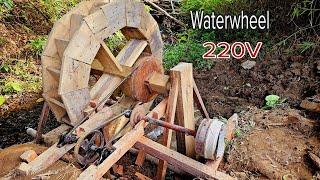 Building A Waterwheel Harnessing Hydroelectric | Construction Bushcraft WaterWheel.Build cabin.