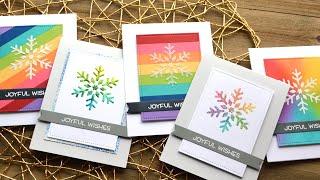 5 Rainbow Snowflake Cards using a stencil