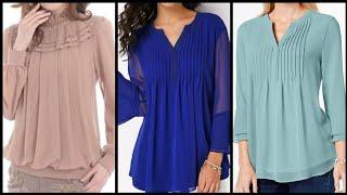 Charter club double Ruffle solid pintuck top/long sleeve shirt/casual loose blouse designs