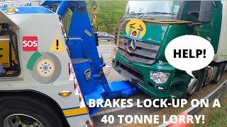 BRAKES LOCK-UP ON 40 TONNE LORRY! M40 MOTORWAY UK HEAVY RECOVERY!