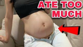 Cheerleader ate to her stomach’s LIMITS (food baby belly)