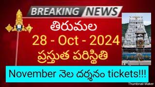 tirumala 28 october 2024 present situation sarva darshan | november darshan tickets full details ttd