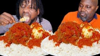 Man to Man smart game with rice and spicy stew Asmr African food mukbang sound eating