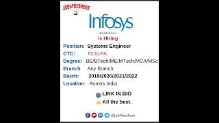 Infosys Recruitment 2022 | System Engineer | Job4freshers