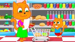 Cats Family in English - I want to buy soda Cartoon for Kids