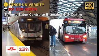 TTC & Brampton Transit POV Walk: Toronto Eaton Centre to Bramalea City Centre Via VMC Station