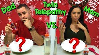 TWIN TELEPATHY SLIME CHALLENGE  MOM VS DAD! READING EACH OTHERS MIND! CHRISTMAS EDITION