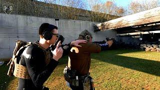 2-man team pistol drill with instructor 