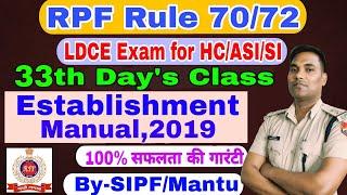 33 Day's #RPF RULE 70/72 LDCE EXAM FOR HC/ASI/SI #Establishment Manual 2019 @LAWForRPFLDCE