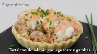 Tartaletas de salmón marinado con gambas y aguacate #recetas de #javierromero con #salmon