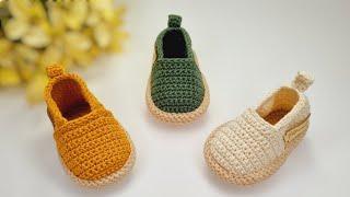 ALPARGATA DE CROCHÊ FÁCIL PARA BEBÊ - 9 cm/ 1 a 3 meses #crochetbabyshoes