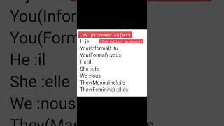 The subject pronouns in French  #learn #french #language #education #pronunciation #shortvideo