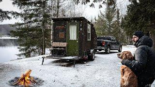 Overnight SNOWFALL at our Cabin on Lake Superior!