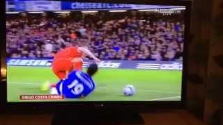 Diego Costa stamps(?) Chelsea v Liverpool