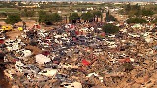 Massive car graveyard in Catarroja shows scale of Spain's devastating flooding