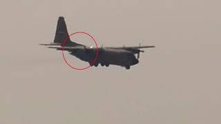 Iran Air force C-130 landing on Mehrabad Airport with one shut down engine