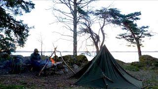 Bushcraft Alone on Remote Island  - Northern Wilderness Canoe Trip - Polish Lavvu Shelter