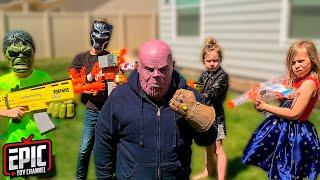 Nerf Battle: Hero Kidz vs Avengers Thanos Payback Time Pretend Play For Kids