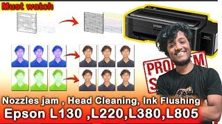 Nozzle Jam | Head Cleaning | Ink Flushing | Nozzle Block in  Epson L130, L360, L380 in Hindi 2021