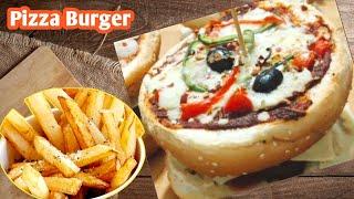 How To Make Homemade Pizza Burger || Beef Patty Burger Recipe @YummyTraditional100