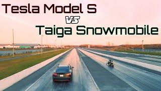 Electric Drag Race! - Taiga Electric Snowmobile VS Tesla Model S 85D