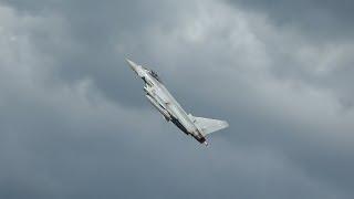 Fighter jet with afterburners unrestricted climb , departing Prestwick airport during detachment. 4K