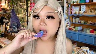 ASMR dumb b̶t̶c̶h̶ girl eats CRYSTALS at a crystal shop  (realistic)