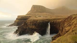 Incredibly powerful winds in Gásadalur, Faroe Islands