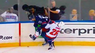 Alexis Lafrenière Reverse Hit on Nic Dowd | New York Rangers vs Washington Capitals NHL Highlights