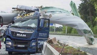 Lorry crushed by giant wind turbine blade on German motorway