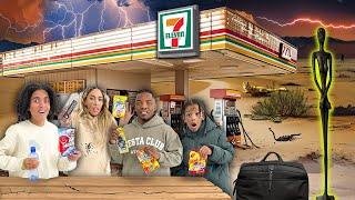 Eating Only GAS STATION FOOD for 24 Hours!! Challenge *Haunted Scary*