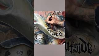 Greg CRAOLA Simkins paints a juicy section of his new painting "The Middle"