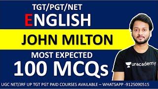 John Milton TOP 100 MCQ || UP TGT PGT English 2022