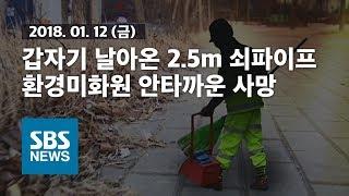 갑자기 날아온 2.5m 쇠파이프 환경미화원 안타까운 사망 / SBS / 자막뉴스