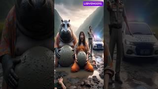 Evolution of cat: Hippopotamus and woman sitting on dirty road with police #cat#cute#love#shorts