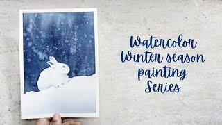 Watercolor winter season painting series 1/10. Winter scenery painting for beginners.