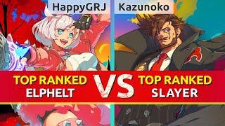 GGST ▰ HappyGRJ (TOP Ranked Elphelt) vs Kazunoko (TOP Ranked Slayer). High Level Gameplay