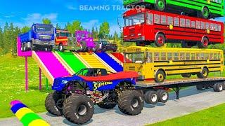 LONG CARS vs SPEEDBUMPS - Big & Small Mcqueen with Spinner Wheels vs Thomas Trains - BeamNG.Drive