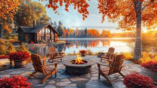 Peaceful Autumn Retreat: Soothing Lakeside, Cozy Fire Pit Ambience, and Nature Sounds for Relaxing