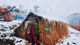 Best Life in The Nepali Mountain Village During the Snow | Documentary Video Snowfall Time |