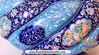 Premium Quality Enamel Persian Minakari Large Candy Pot - Enamel Handpainting on Copper - Persiada