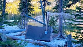 Lake Shore Hot Tent Camping In Snow | ASMR