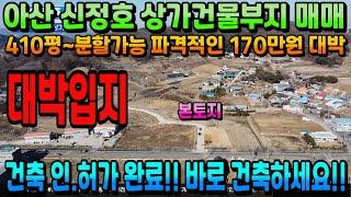 NO.385 아산토지매매 신정호 상가건물 토지매매 건축 허가득 단층상가건물 건축만 하시면 됩니다. 평당170만원 주변시세 반값매매 410평~ 2000평 분할가능 카페 음식점 추천