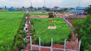 First Starting Project!! Dozer D21P KOMATSU& Skillful Truck Filling Land into Rice Field