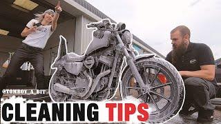 MOTORCYCLE CLEANING TIPS / My Filthy Harley Davidson Sportster Iron Spring Wash / GOPRO MAX 360