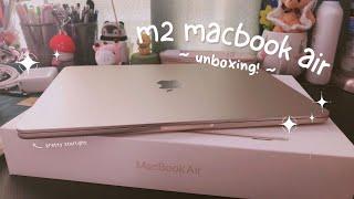 m2 macbook air aesthetic unboxing + setup + accessories 